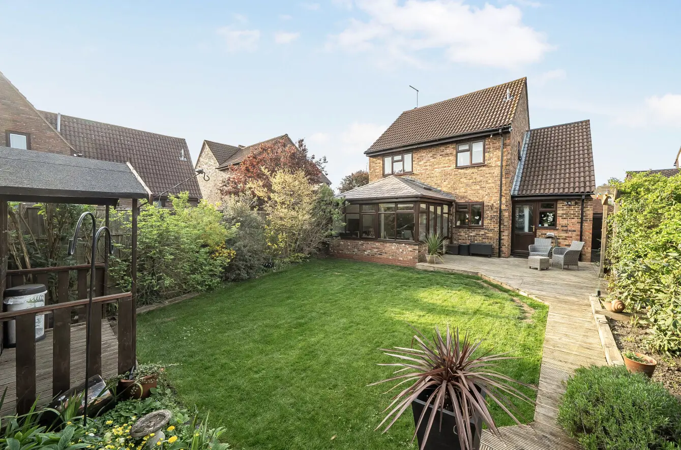 Image of the rear garden in a property for sale in Barnard Close Eynesbury St Neots